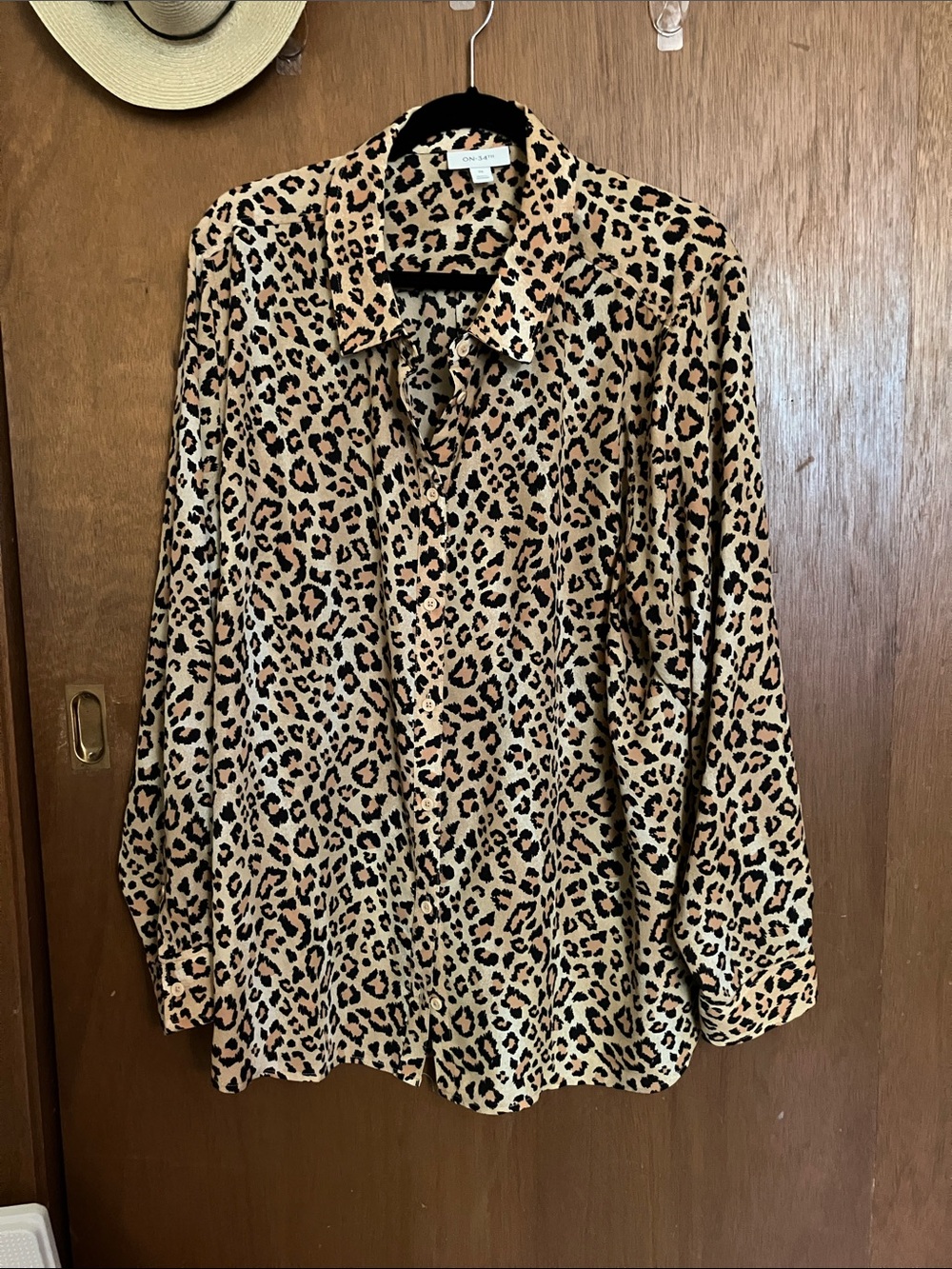 Women's Leopard Print Long-Sleeve Blouse - Tan/Black